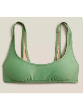 J.Crew Scoop-Neck Bikini Top In Green With Adjustable Back Clasp Fully Lined And